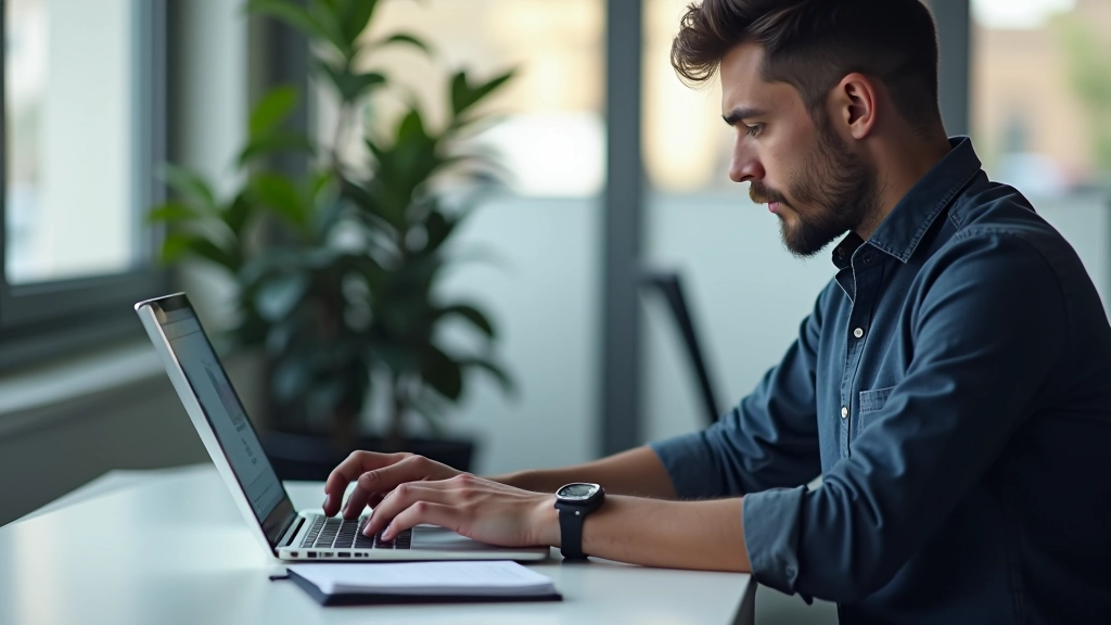 Ecrã de computador mostrando animação de movimento de elementos de interface, cursor sobre botão interativo