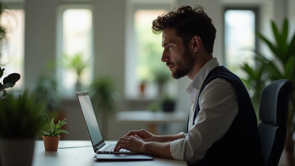 Designer a trabalhar num computador portátil com código JavaScript visível no editor de texto, ambiente de trabalho moderno